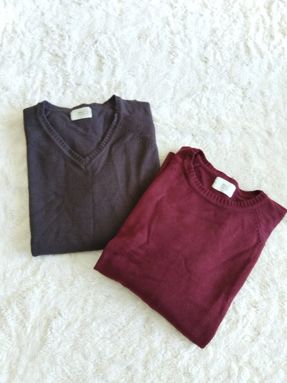 MO Casual Mens XXL Sweater Bundle Burgundy Crew & Charcoal V-Neck